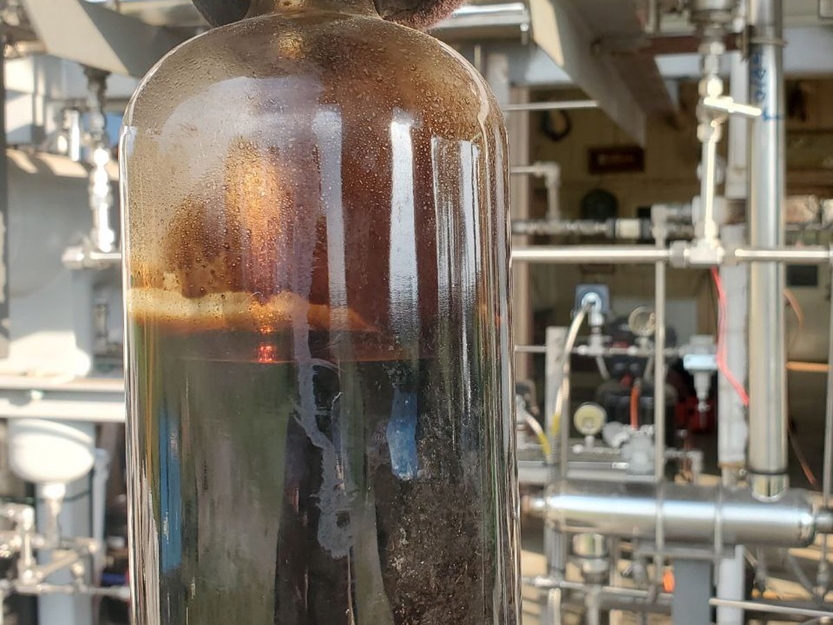 Liquid product in a glass bottle at the Texas demonstration unit