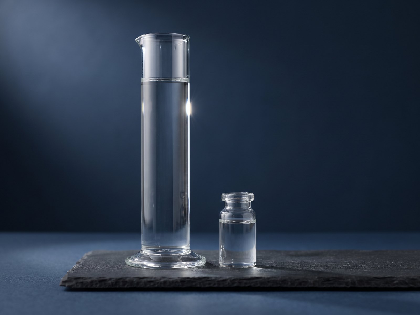 Clear naphtha in laboratory glassware