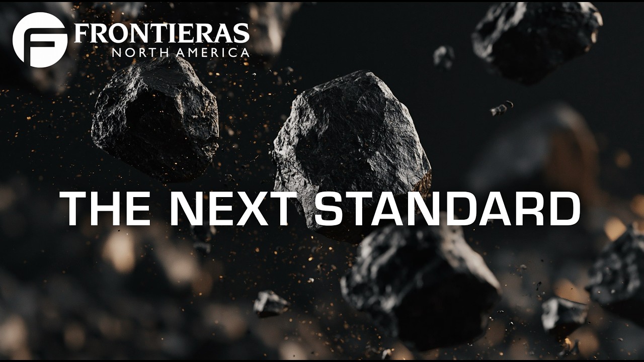 Pieces of coal suspended in the air under the words The Next Standard